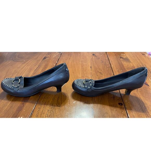 Chaps Womens Low Heel Shoes Size 8.5 Formal Brown Stitched 10/09 Buckle Slip On - Picture 4 of 9